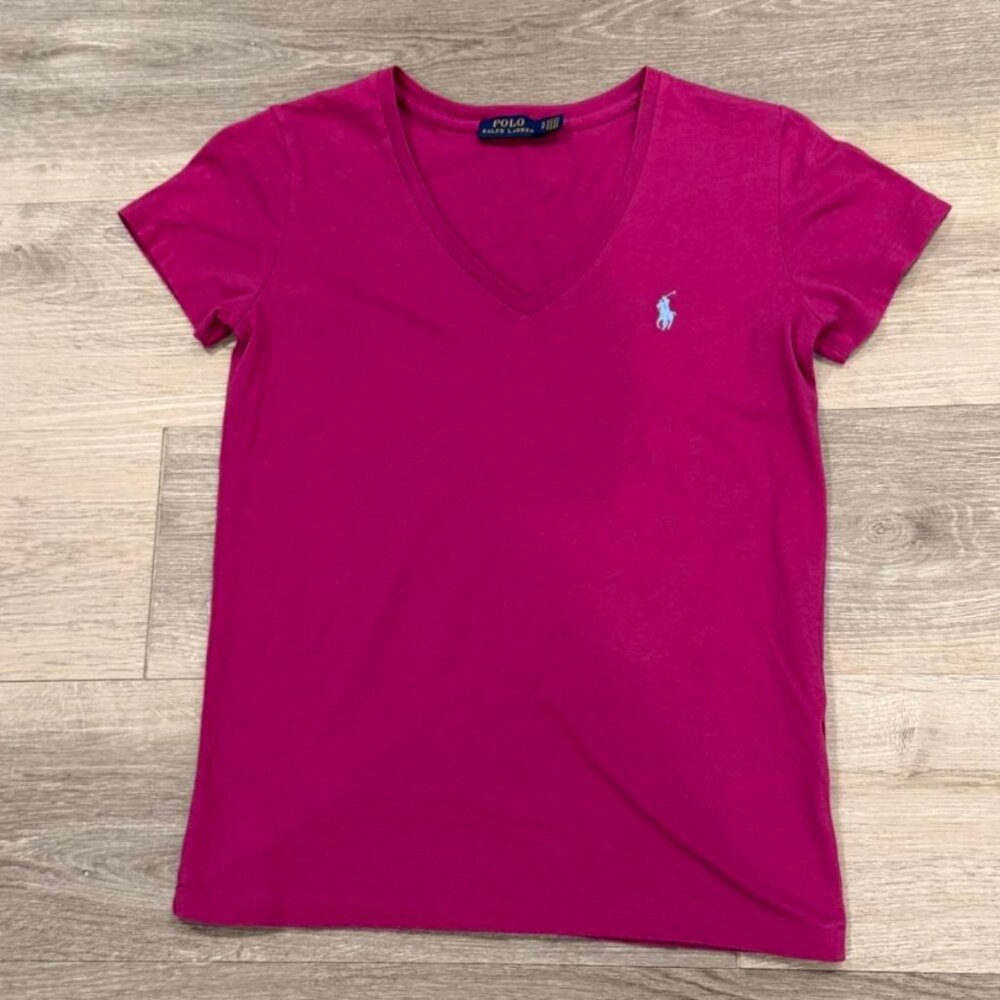 POLO RALPH LAUREN Fuchsia V Neck short sleeve T Shirt Size S